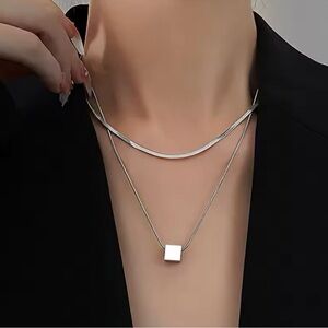 Minimalist Silver Double-layered Chain Necklace for Women 18”